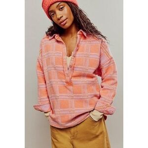 Free People Arizonia Sky Jacquard Orange Purple Plaid Pullover Small